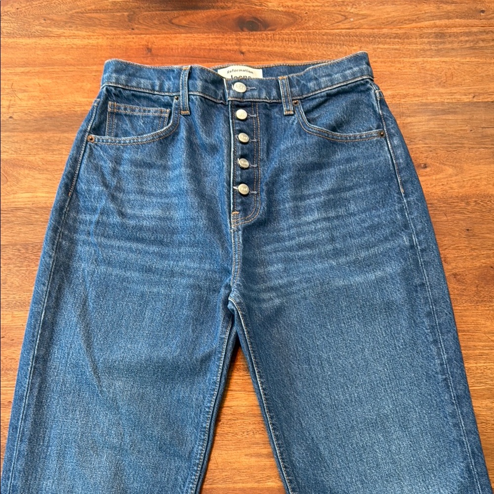 Reformation Blue Straight Jeans High-Waisted Classic